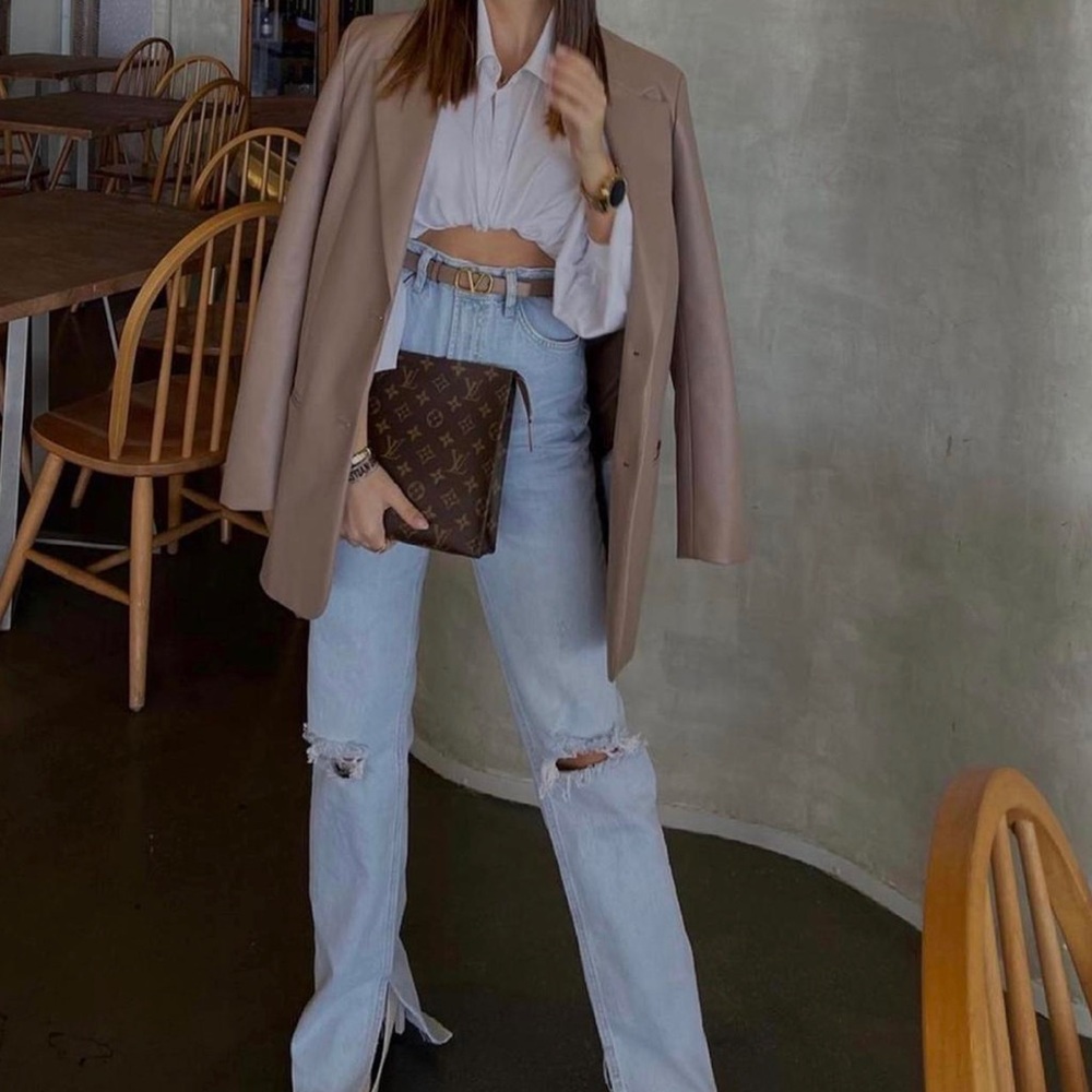 ZARA light blue ripped full length jeans Size 2